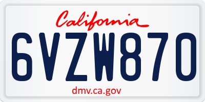 CA license plate 6VZW870