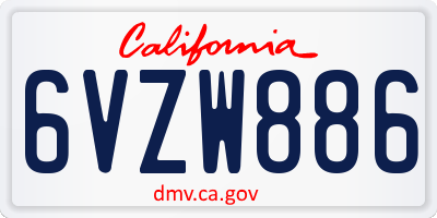 CA license plate 6VZW886