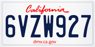 CA license plate 6VZW927
