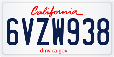CA license plate 6VZW938