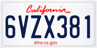 CA license plate 6VZX381