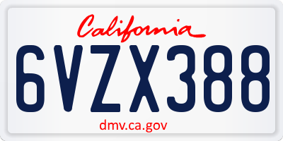 CA license plate 6VZX388
