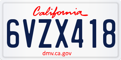 CA license plate 6VZX418