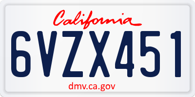 CA license plate 6VZX451