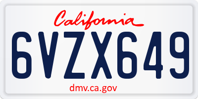 CA license plate 6VZX649