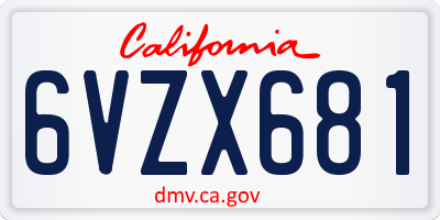 CA license plate 6VZX681