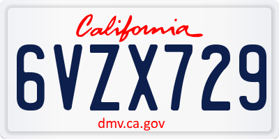 CA license plate 6VZX729