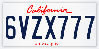 CA license plate 6VZX777