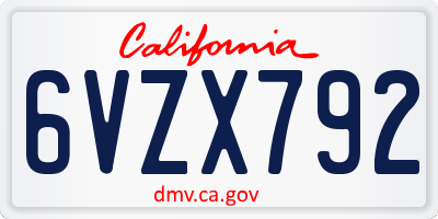 CA license plate 6VZX792
