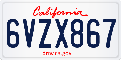 CA license plate 6VZX867
