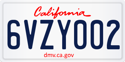 CA license plate 6VZY002