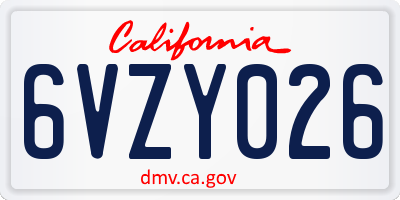 CA license plate 6VZY026