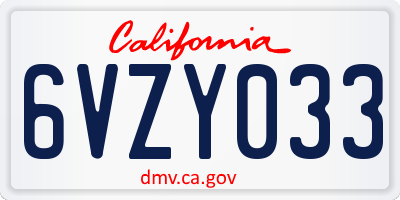 CA license plate 6VZY033