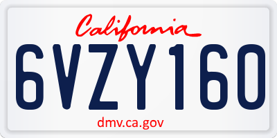 CA license plate 6VZY160