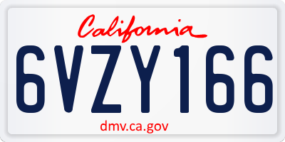 CA license plate 6VZY166