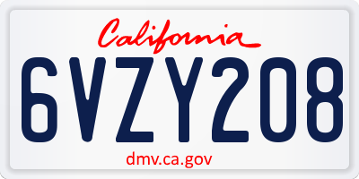 CA license plate 6VZY208