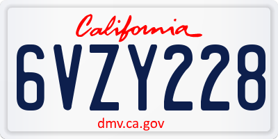 CA license plate 6VZY228