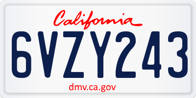 CA license plate 6VZY243
