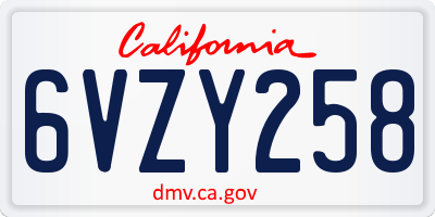 CA license plate 6VZY258