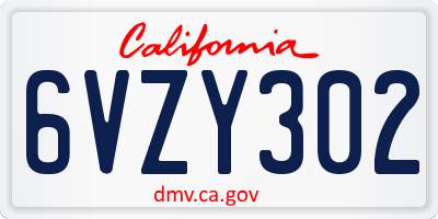 CA license plate 6VZY302