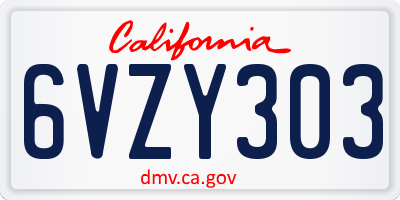 CA license plate 6VZY303
