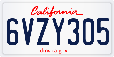 CA license plate 6VZY305