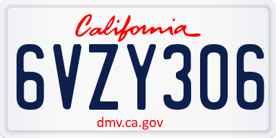 CA license plate 6VZY306