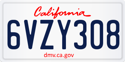 CA license plate 6VZY308