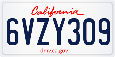 CA license plate 6VZY309