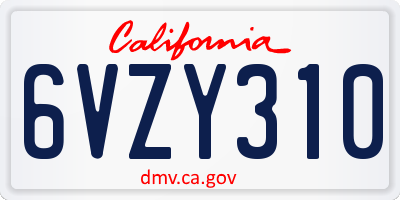 CA license plate 6VZY310