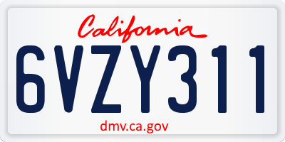 CA license plate 6VZY311