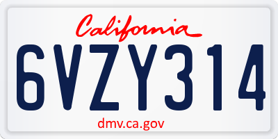 CA license plate 6VZY314