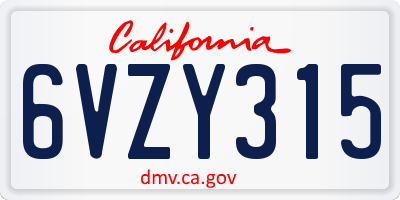 CA license plate 6VZY315