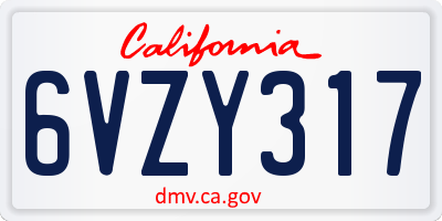 CA license plate 6VZY317