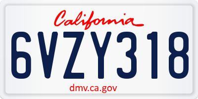 CA license plate 6VZY318