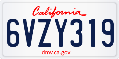 CA license plate 6VZY319