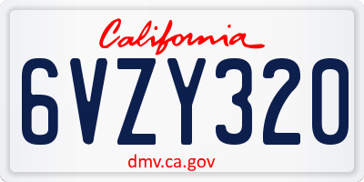 CA license plate 6VZY320