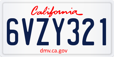 CA license plate 6VZY321