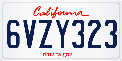 CA license plate 6VZY323
