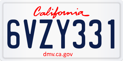 CA license plate 6VZY331