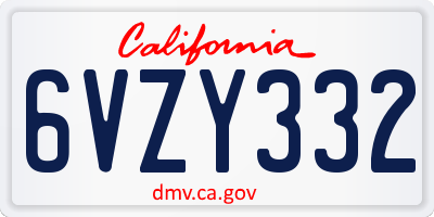 CA license plate 6VZY332