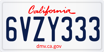 CA license plate 6VZY333