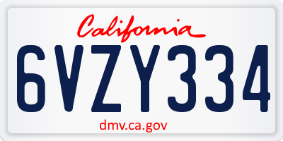 CA license plate 6VZY334
