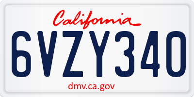 CA license plate 6VZY340