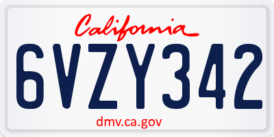 CA license plate 6VZY342