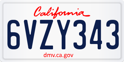 CA license plate 6VZY343