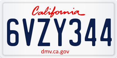 CA license plate 6VZY344