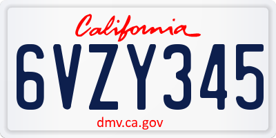 CA license plate 6VZY345