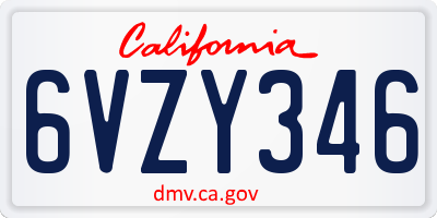CA license plate 6VZY346