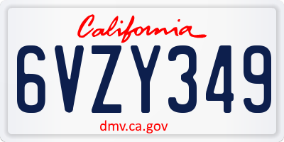 CA license plate 6VZY349